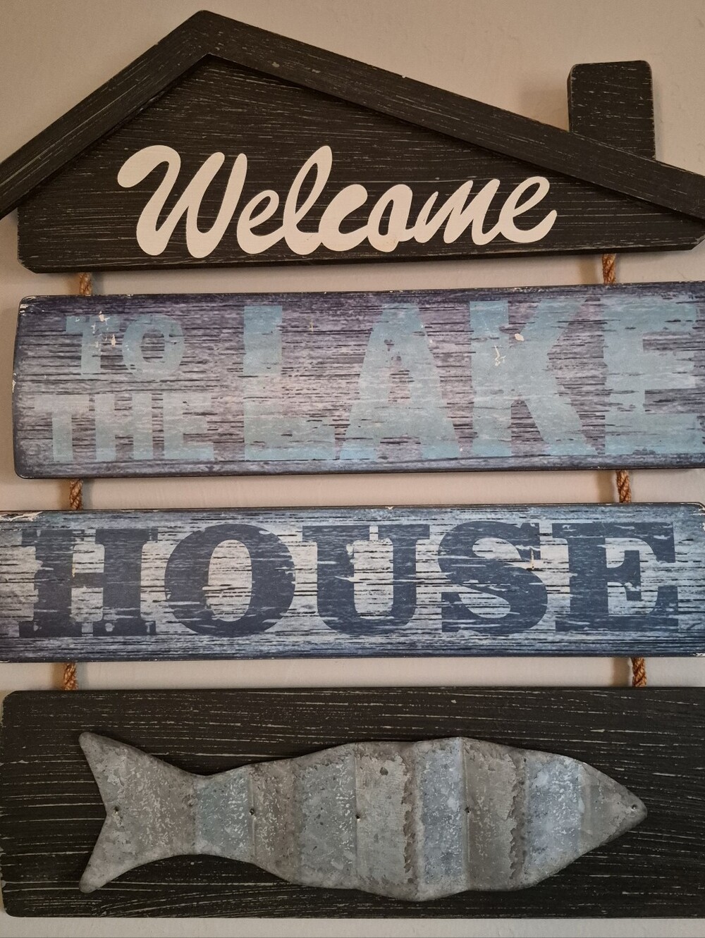 Welcome to the Lake House Wall Sign - Blue and Black Rustic Home Decor